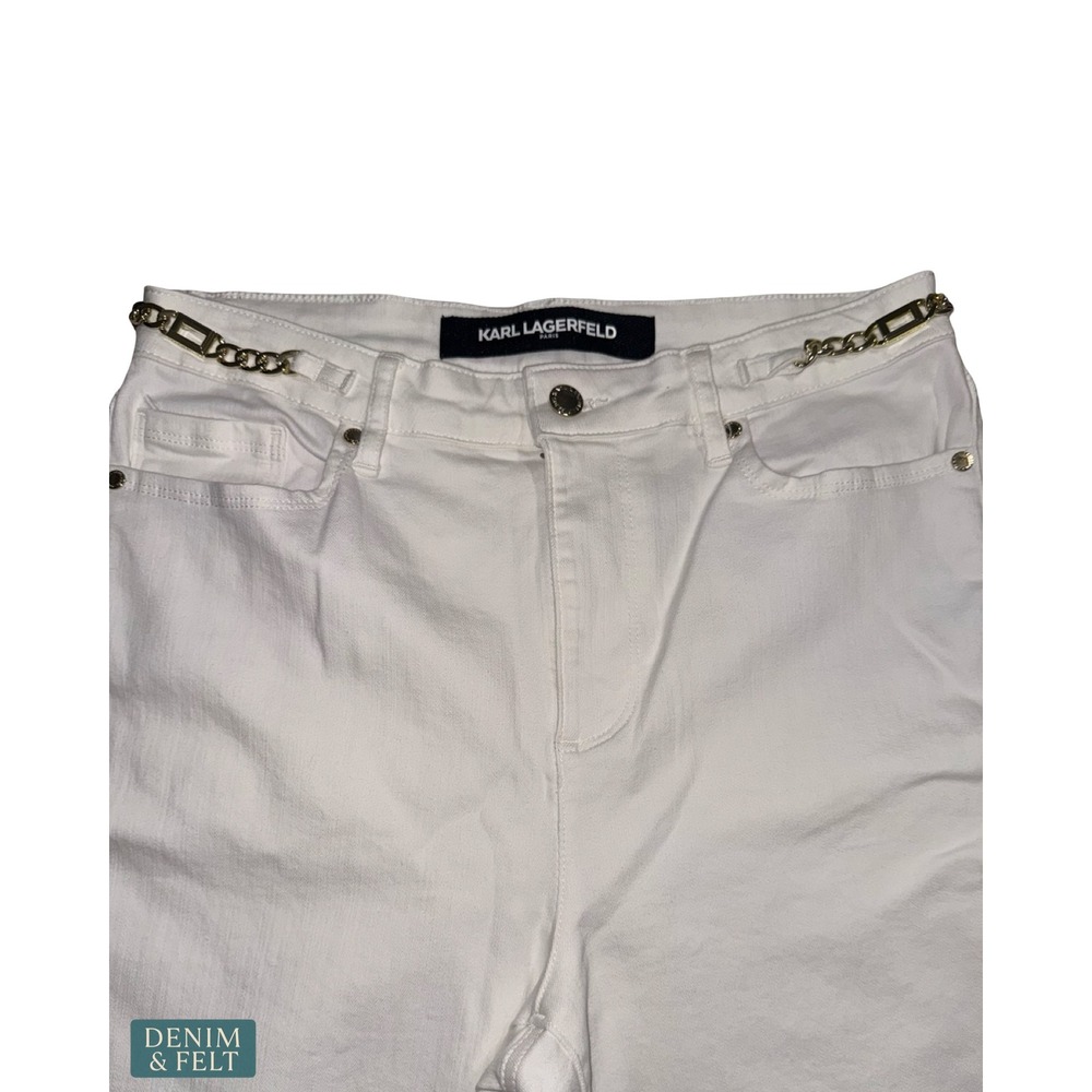 Karl Lagerfeld Paris White Straight Leg Jeans Gold Chain Detail High Rise 10 - Picture 4 of 9